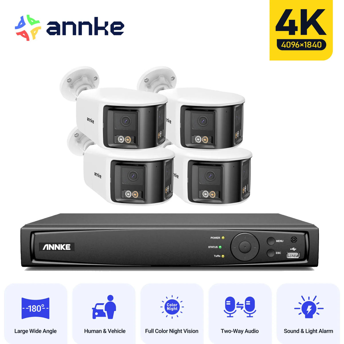 ANNKE 8MP Security Camera Dual Lens 8CH NVR Ultra HD POE Ai Human Detection CCTV Video Surveillance Kit 180 Degrees Panoramic