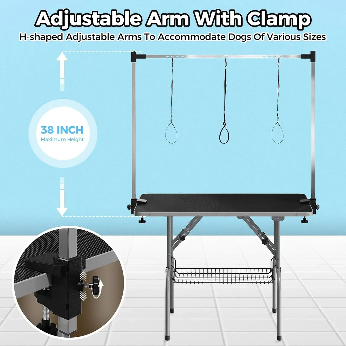 Garvee Foldable Professional Dog Grooming Table With Adjustable Safety Arm