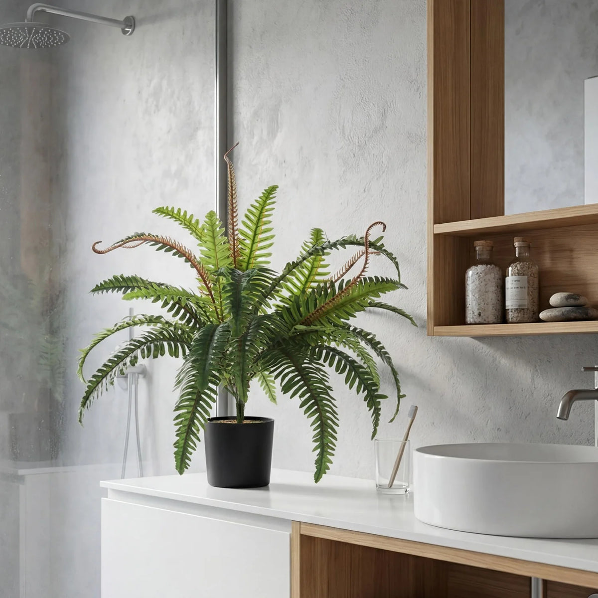 2 Pack Small Artificial Lifelike Fern Plants in Pot, 25" Fake Fern Bush Indoor Outdoor Faux Greenery for Home Office Decor, Patio Garden Farmhouse Windowsill