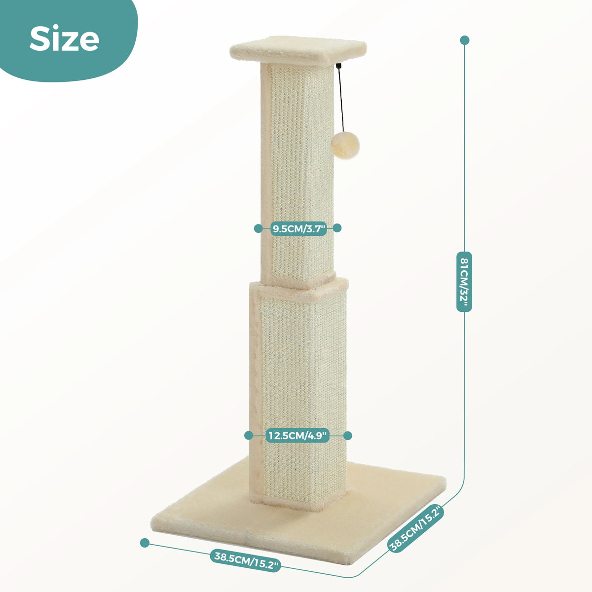 PAWZ Road Large Cat Scratching Post With Woven Sisal Dangling Ball