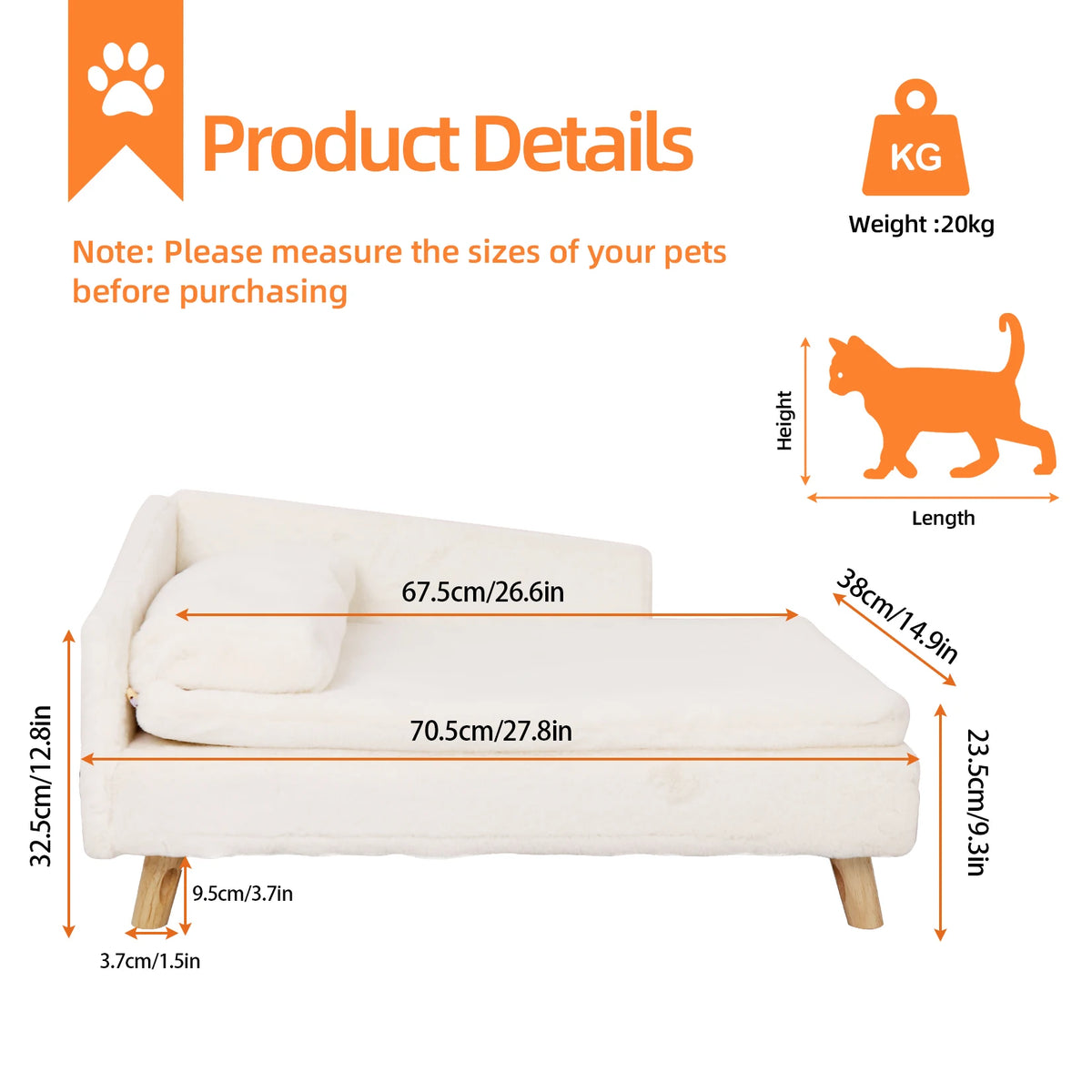 BORWART Elevated Dog Sofa Bed With Plush Cushion And Backrest
