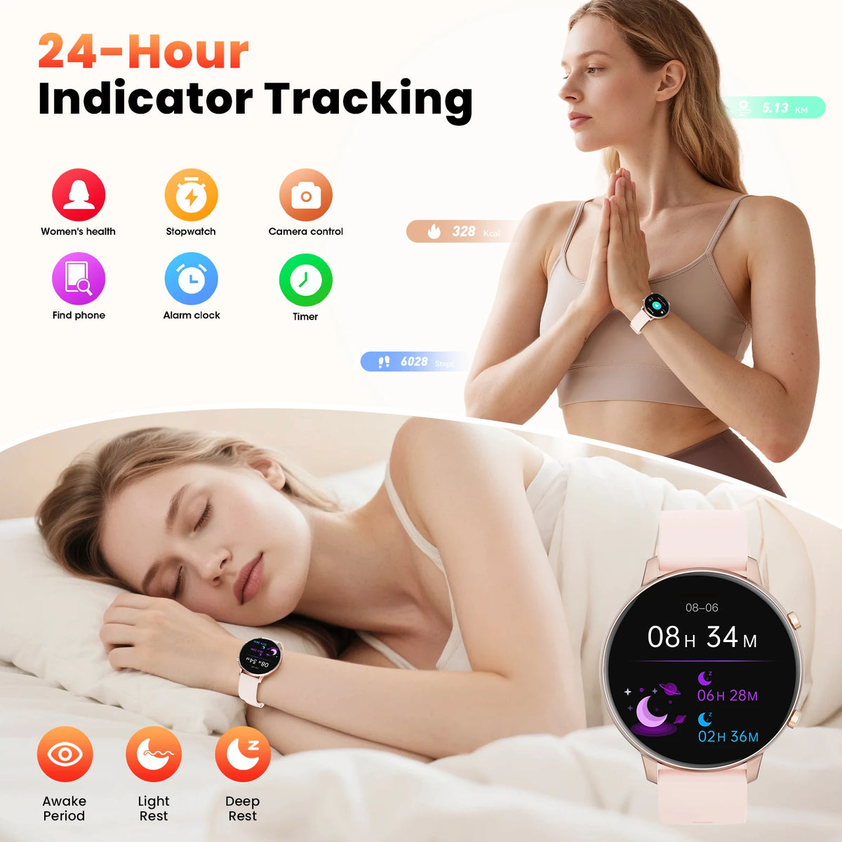 Women's Round Smart Watch With Bluetooth Calling And Fitness Tracking