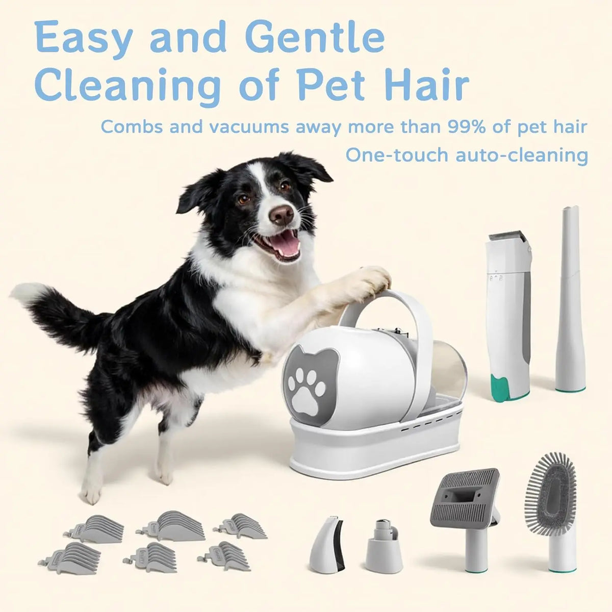 Dog Grooming Vacuum Kit With Shedding Brush And Nail Trimmer