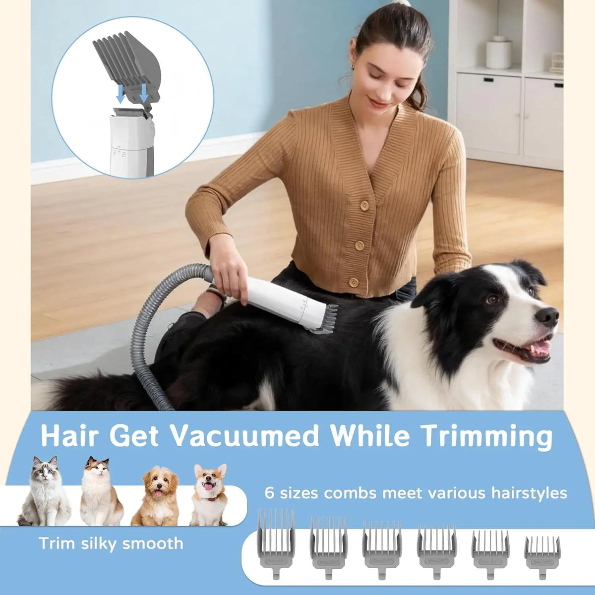 Dog Grooming Vacuum Kit With Shedding Brush And Nail Trimmer