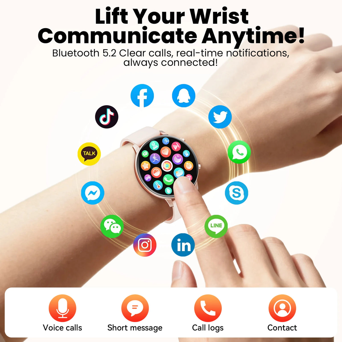 Women's Round Smart Watch With Bluetooth Calling And Fitness Tracking