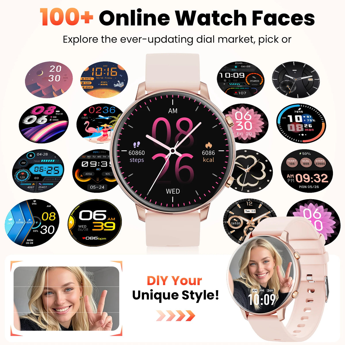 Women's Round Smart Watch With Bluetooth Calling And Fitness Tracking