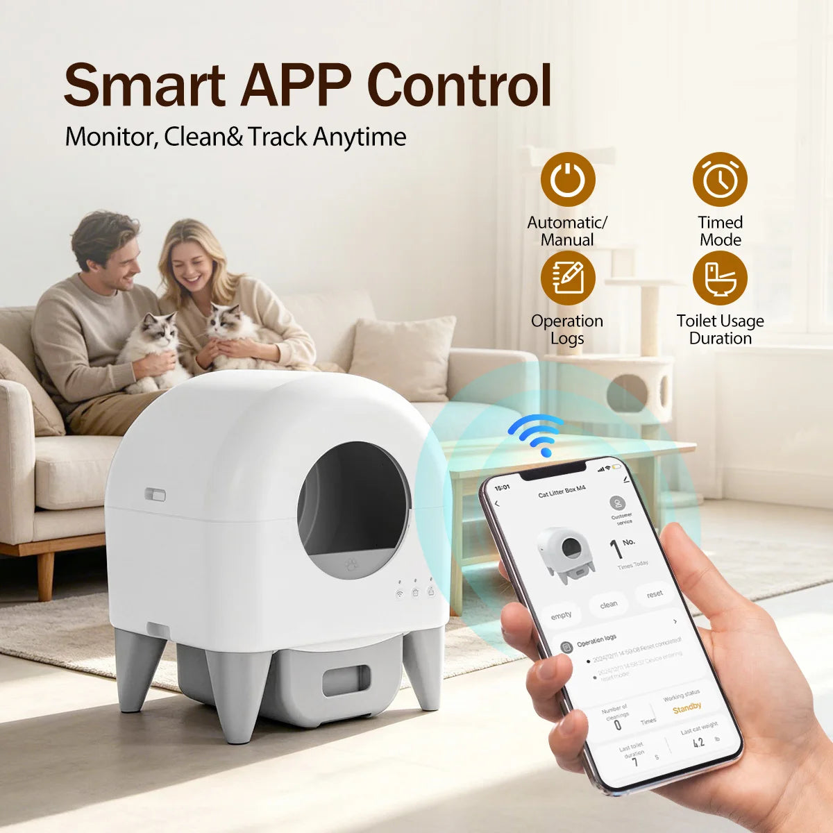 Automatic Smart Cat Litter Box With Intelligent Self Cleaning System