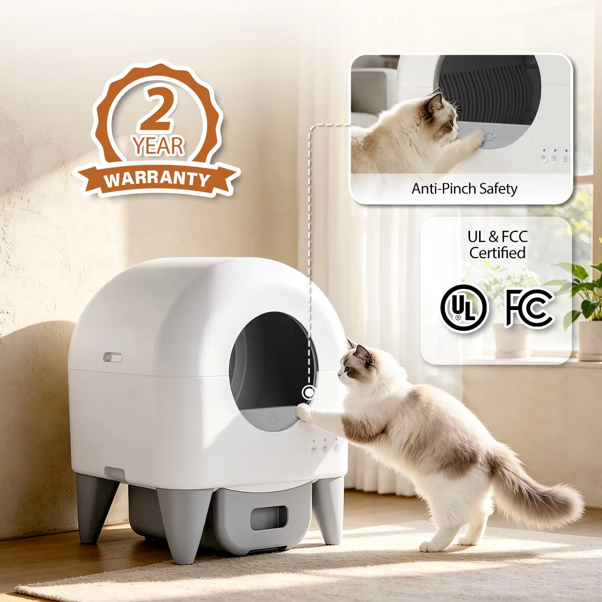 Automatic Smart Cat Litter Box With Intelligent Self Cleaning System