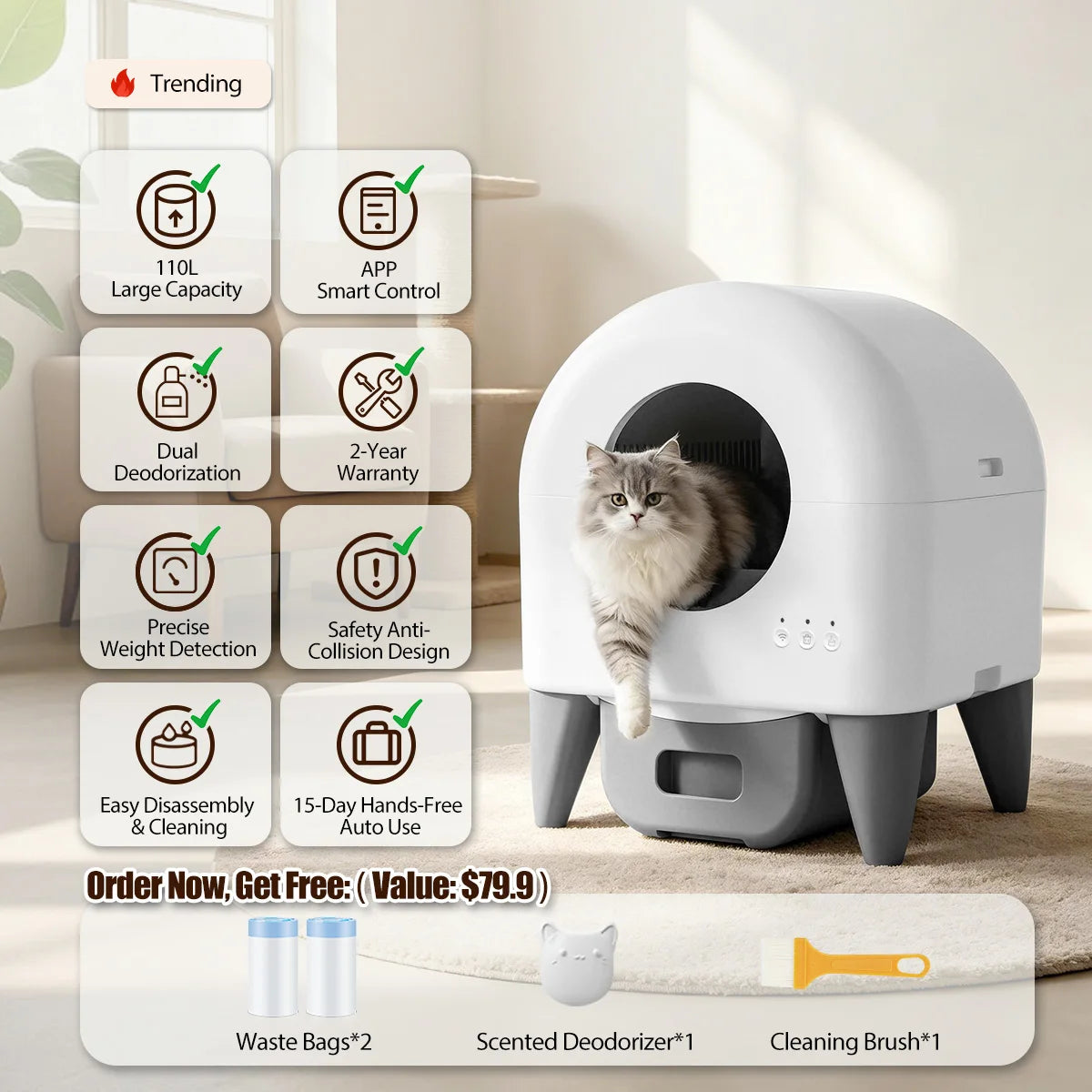 Automatic Smart Cat Litter Box With Intelligent Self Cleaning System