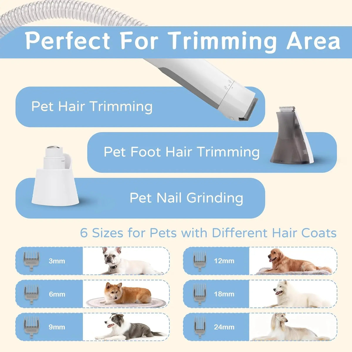 Dog Grooming Vacuum Kit With Shedding Brush And Nail Trimmer