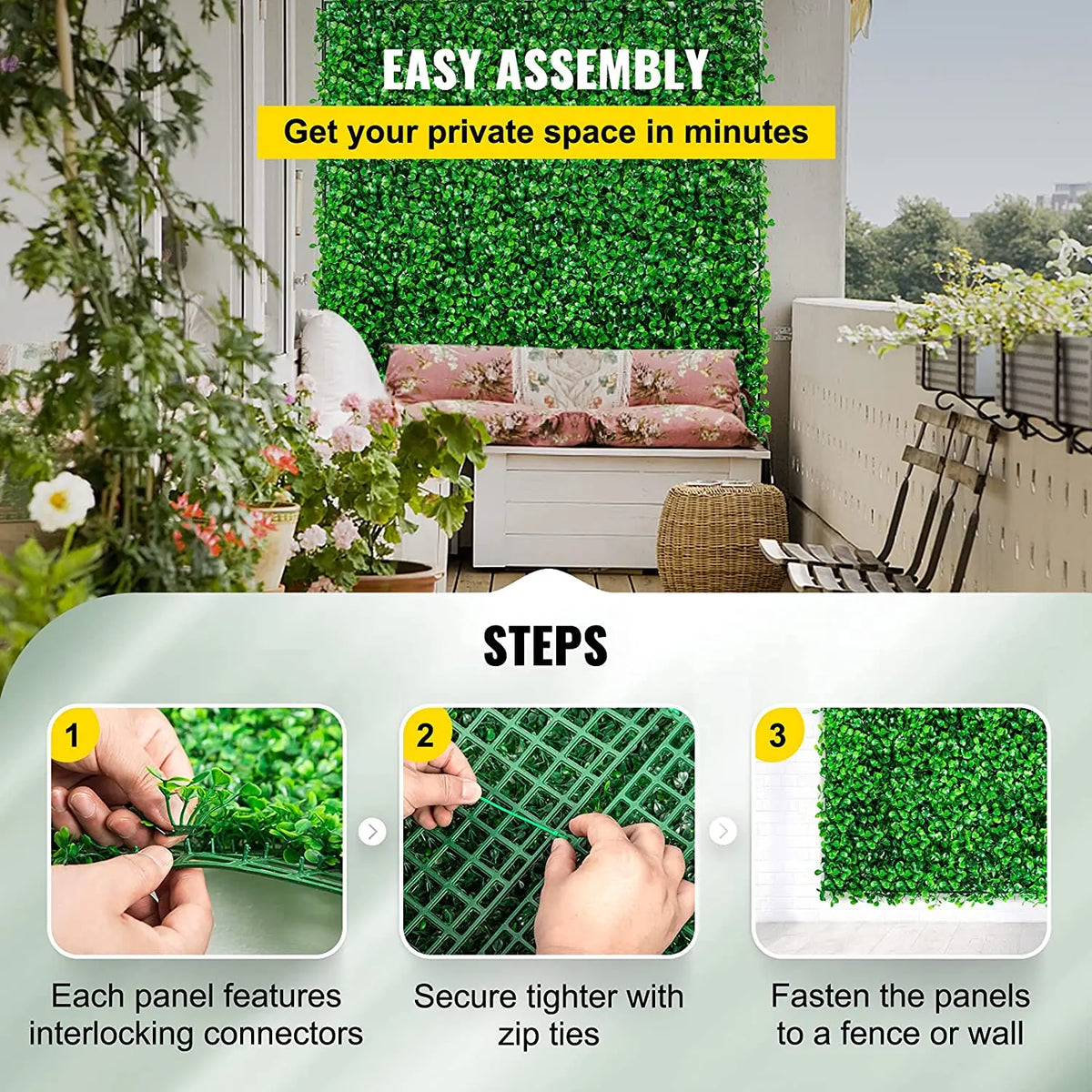 SucceBuy Artificial Boxwood Hedge Wall Panel Faux Greenery Background