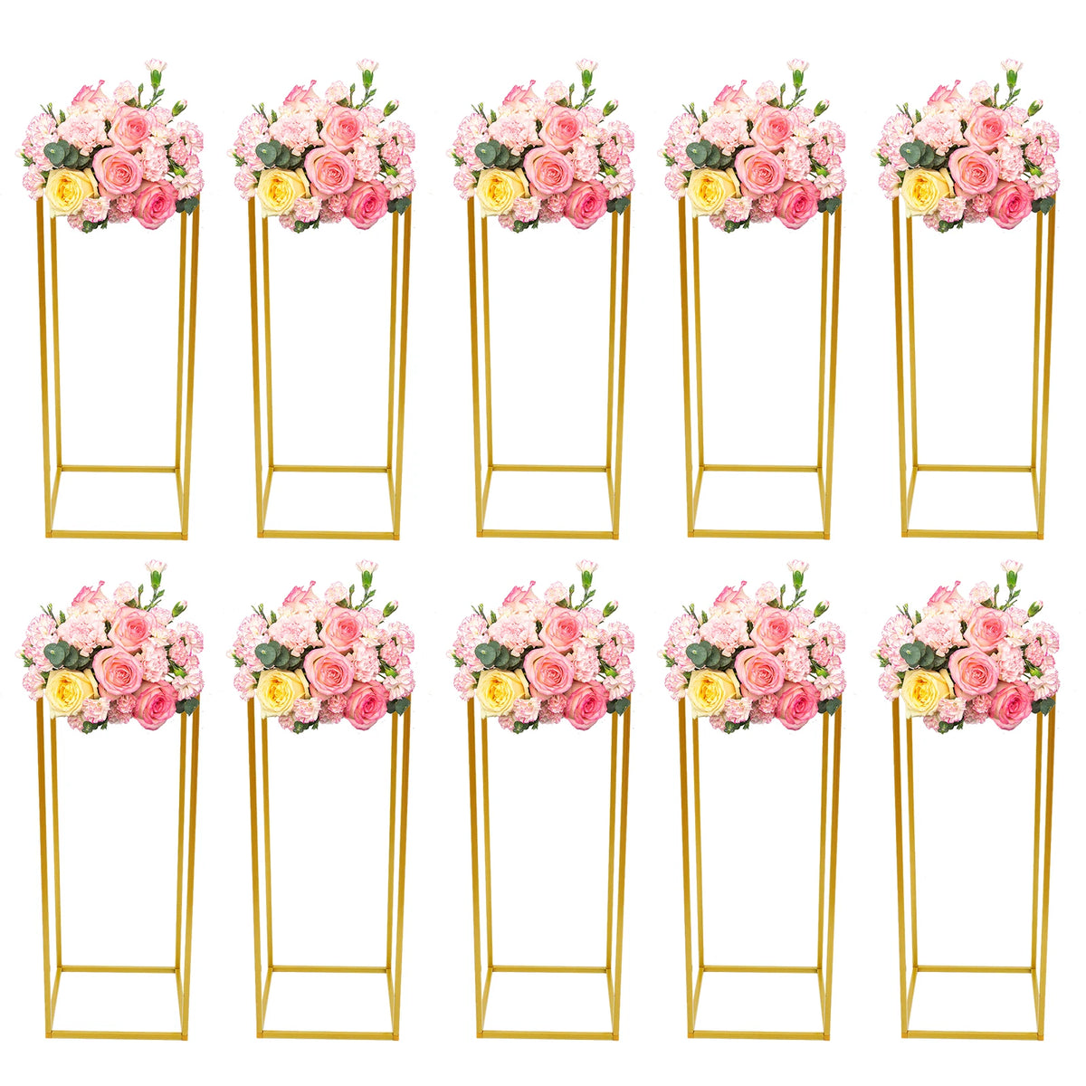 10PCS Metal Flower Stand Floor Vases Flowers Column Stand Road Lead Rack for Wedding Party Birthday Anniversary Decor 24*24*60cm