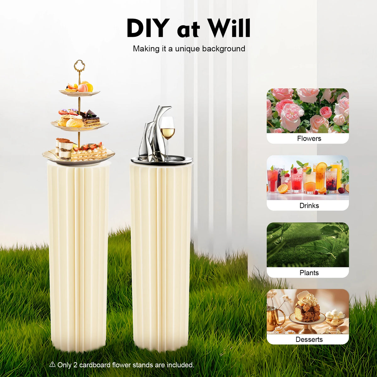 2Pcs 100cm Wedding Centerpieces Cardboard Vases, 39.4in Tall Foldable Honeycomb Flower Stand Cylinder Display Pedestal Load 50kg