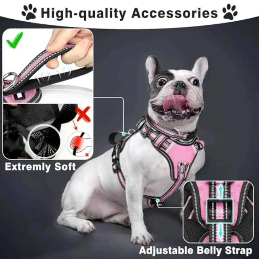 Reflective Nylon Dog Harness Leash Set With No Pull Design
