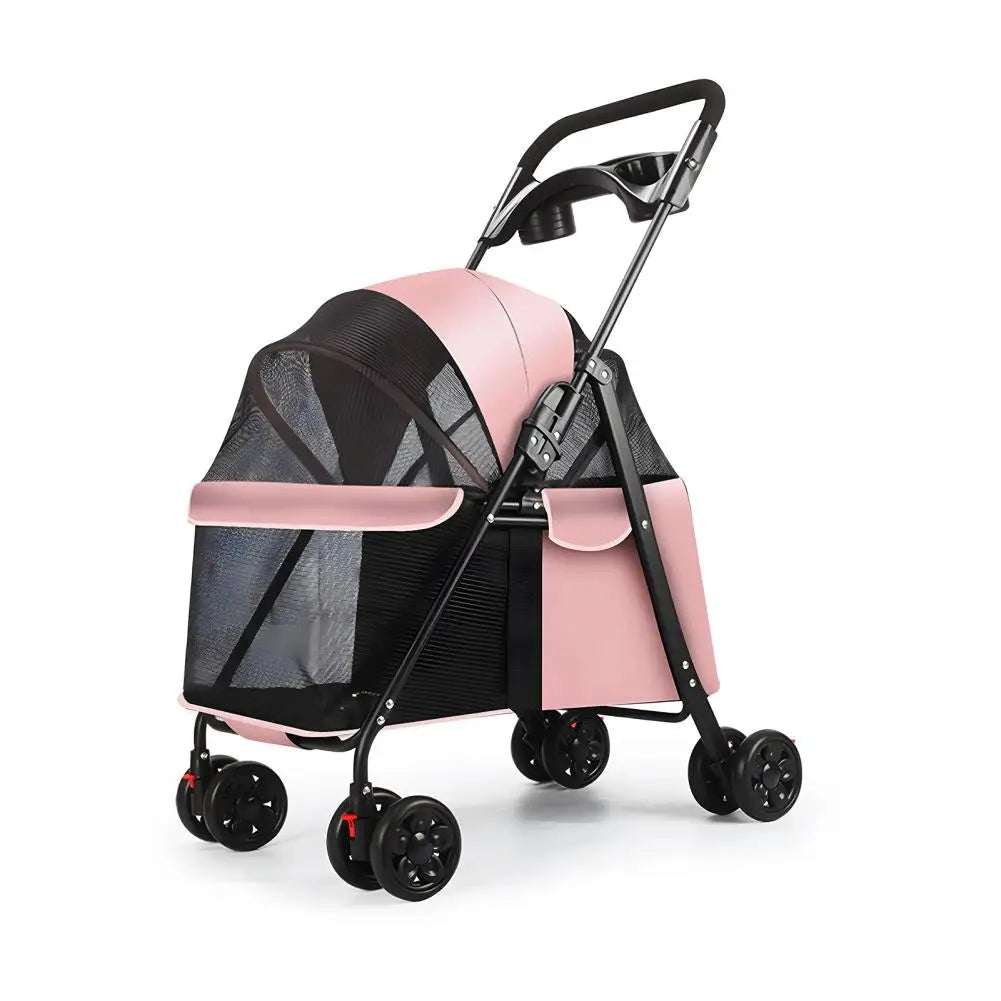 Foldable Four Wheel Pet Stroller with Breathable Mesh Window