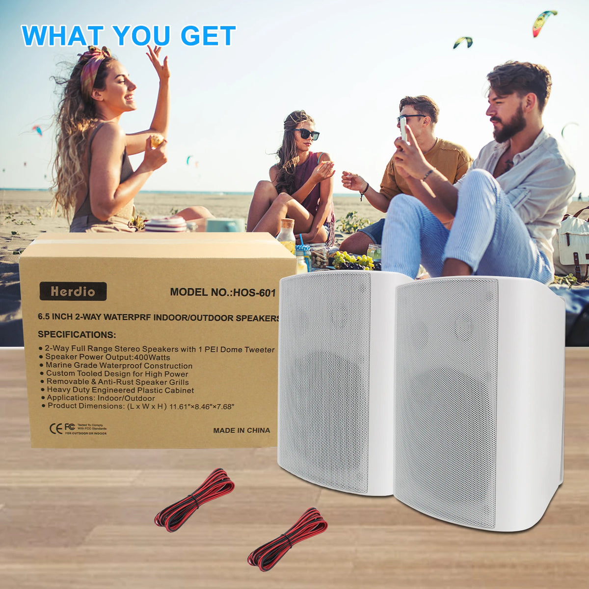 Herdio Waterproof Indoor Outdoor Passive Speakers With Powerful Bass