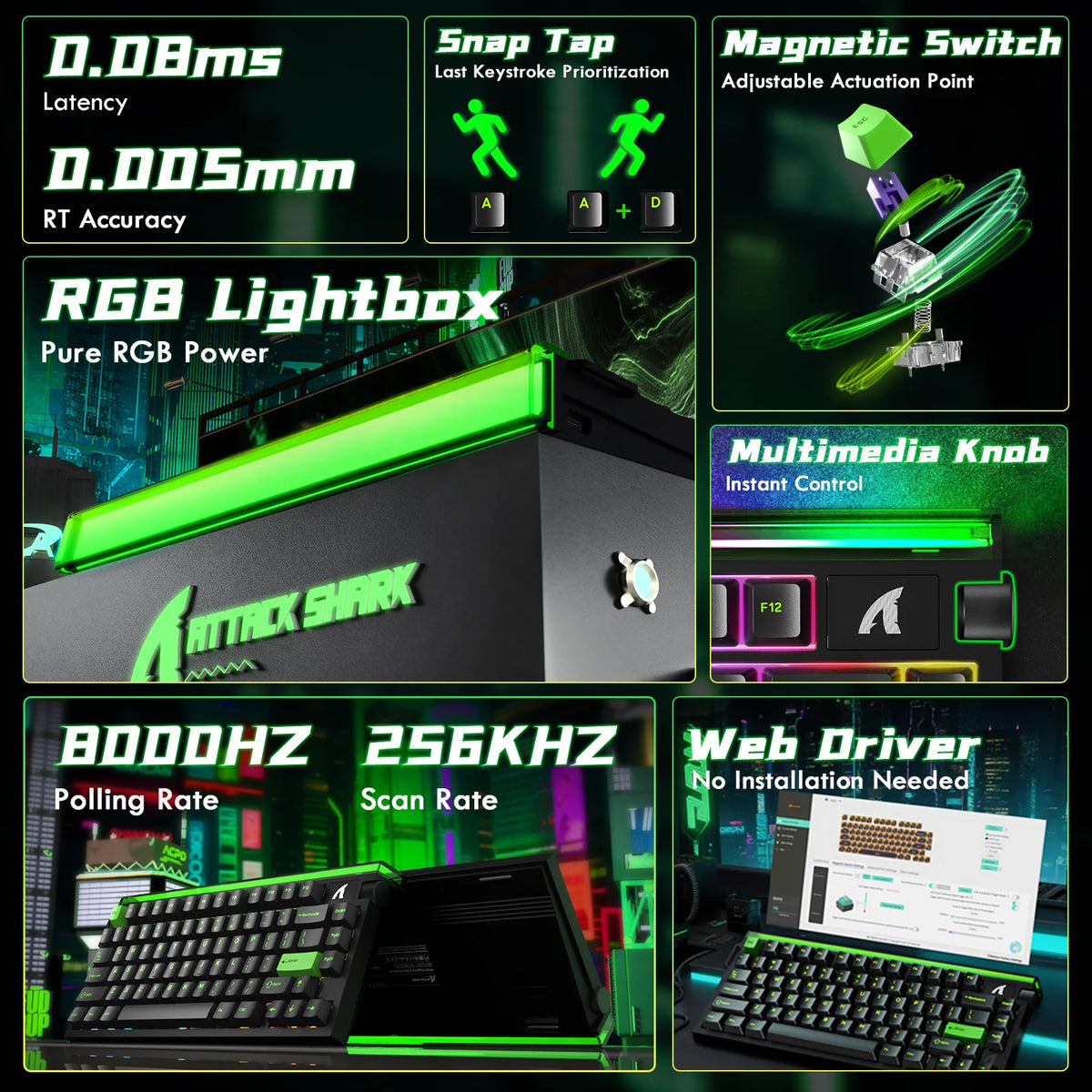 Attack Shark Wired Hall Effect Rapid Trigger Keyboard 8K Polling