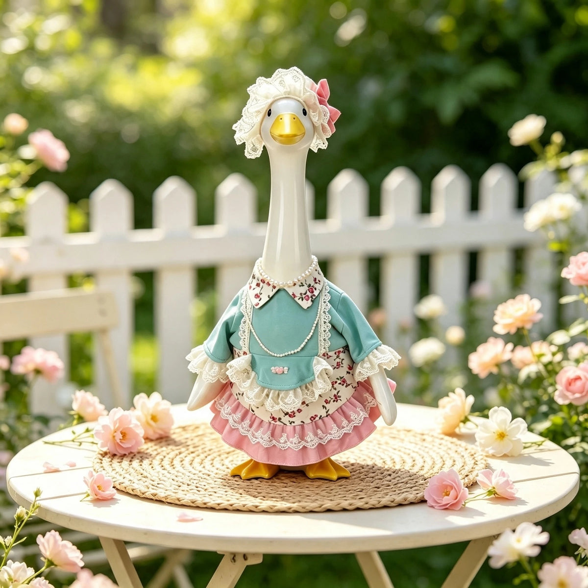 Goose Outfit 23-Inch With Lace Statue-Lawn-Decor Inch Statue Lace-Hat-For Goose Outfit Floral Porch-Goose-Outfit Durable Goose