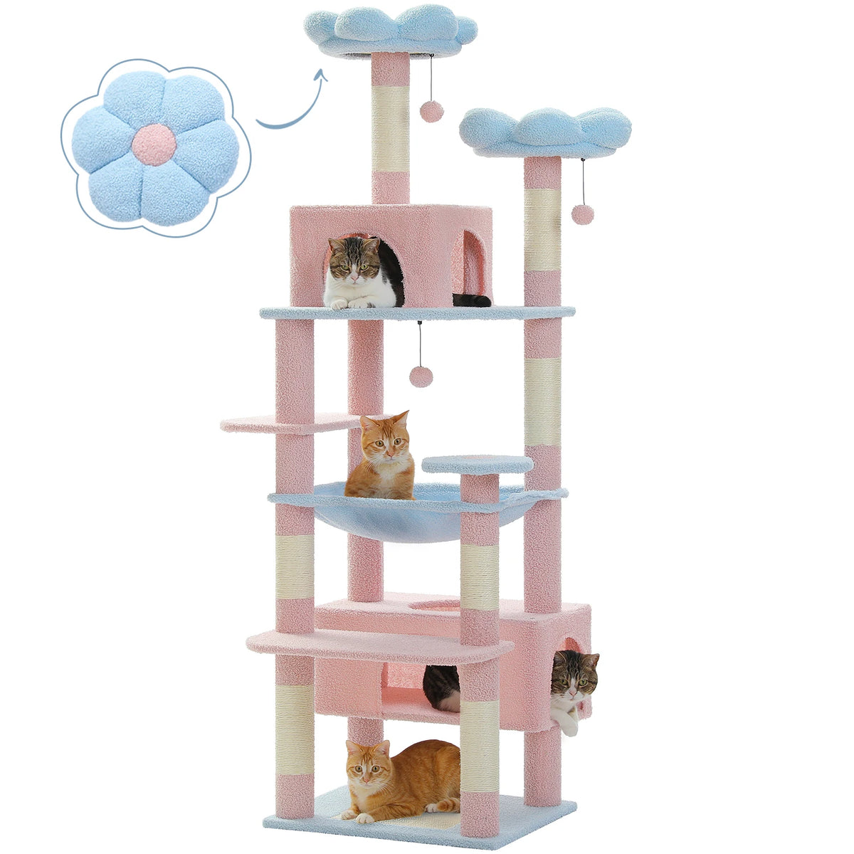 PETEPELA Cat Tree Tower With Sisal Posts Hammock And Perches
