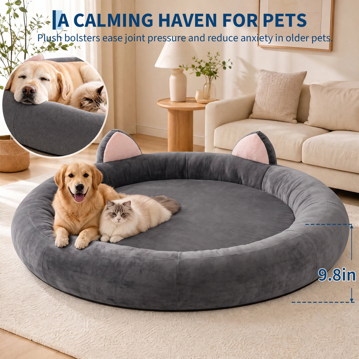 Orthopedic Memory Foam Bolster Dog Bed For Large Senior Dogs