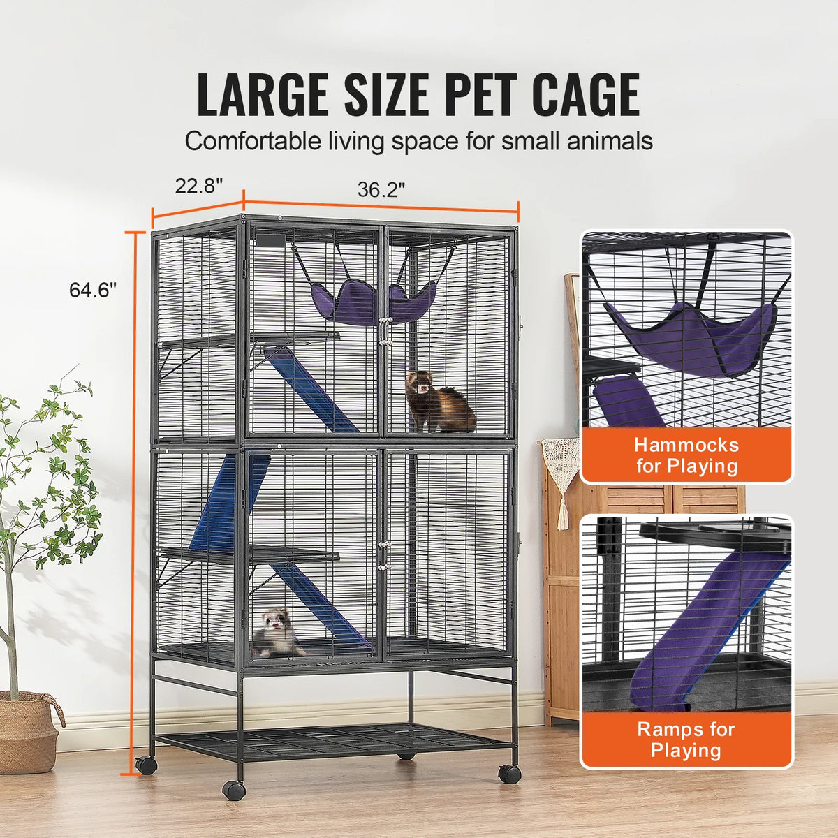 SucceBuy 4-Tier Rolling Metal Ferret Cage For Small Pets