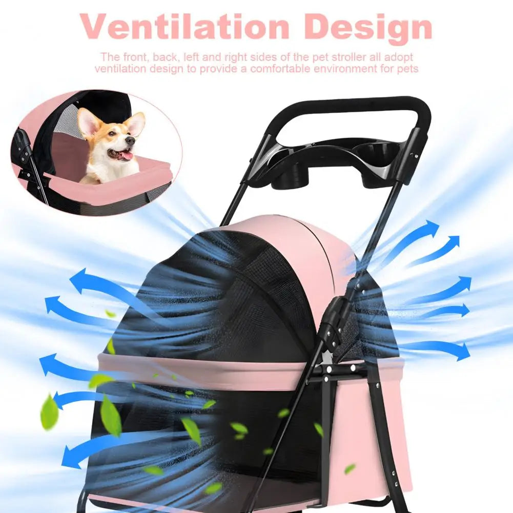 Foldable Four Wheel Pet Stroller with Breathable Mesh Window
