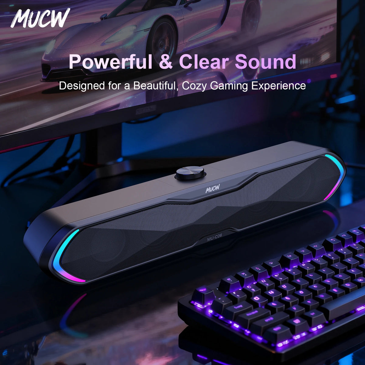 MUCW Bluetooth USB Gaming Soundbar With Stereo Speaker Audio