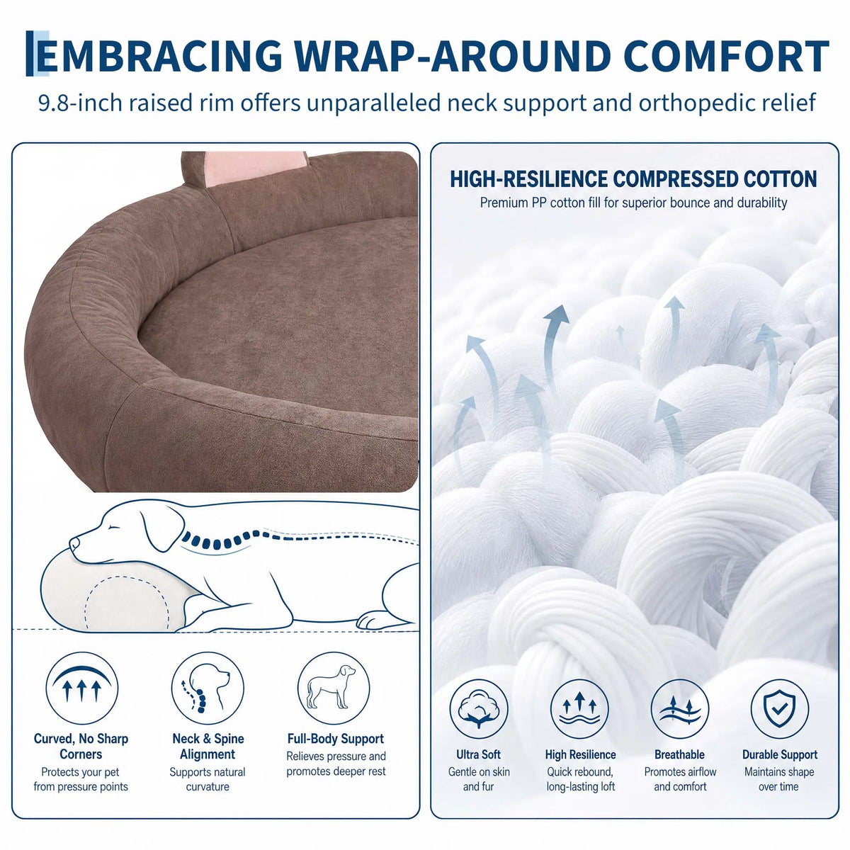 Orthopedic Memory Foam Bolster Dog Bed For Large Senior Dogs