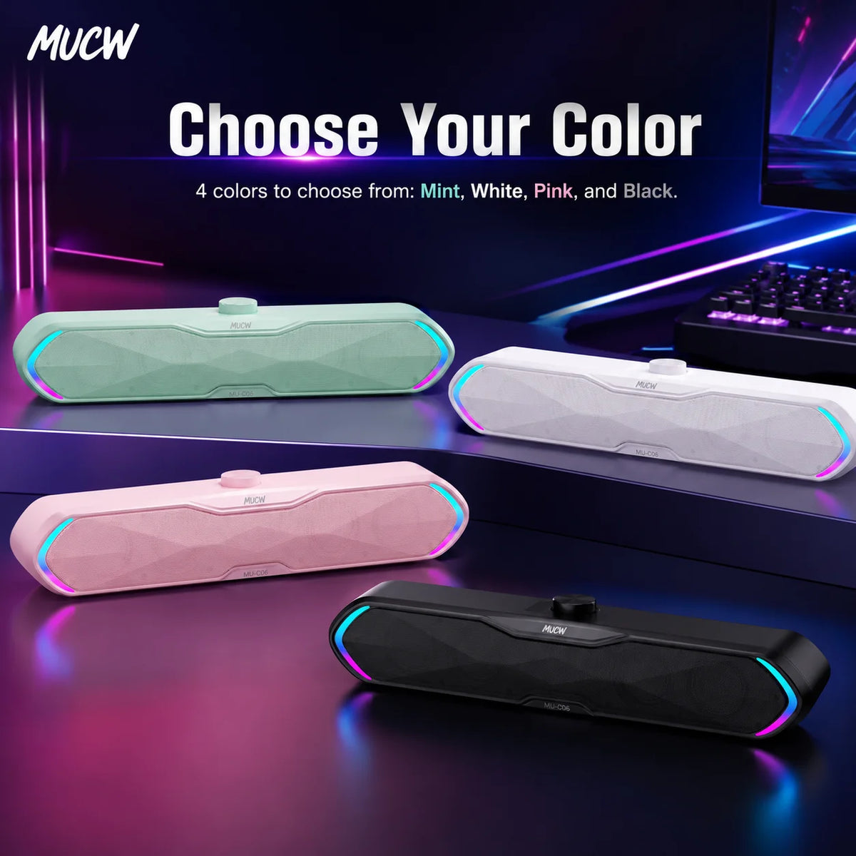 MUCW Bluetooth USB Gaming Soundbar With Stereo Speaker Audio