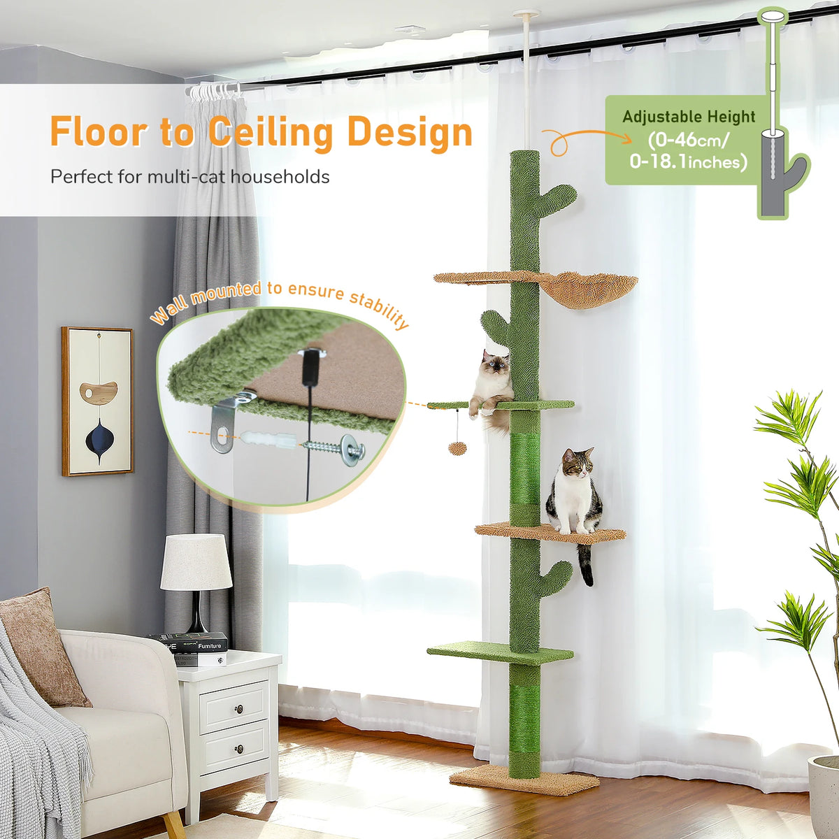 PAWZ Road Five-Tier Floor To Ceiling Cat Tree With Hammock