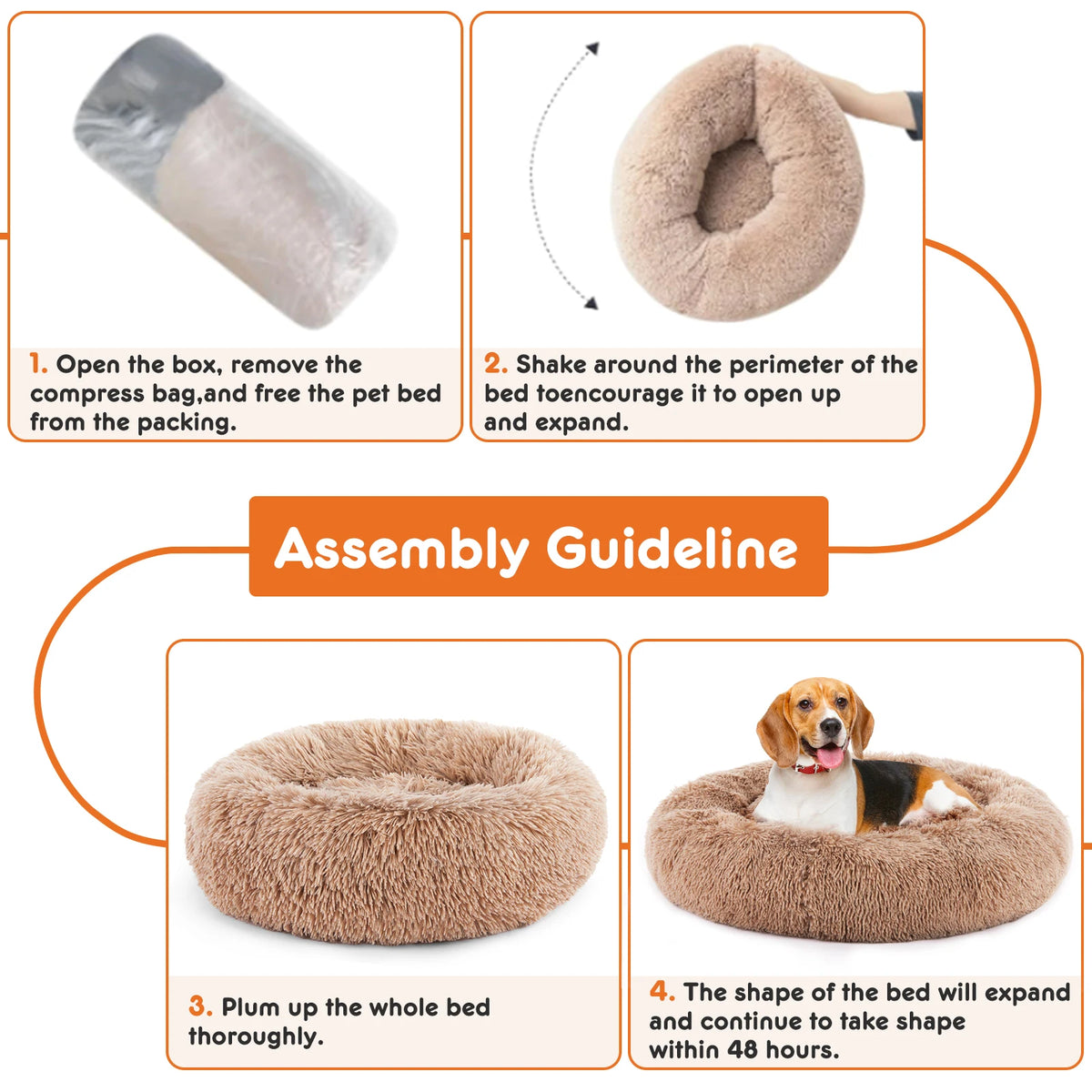 JHK Calming Dog Bed Washable Non Slip Plush Faux Fur