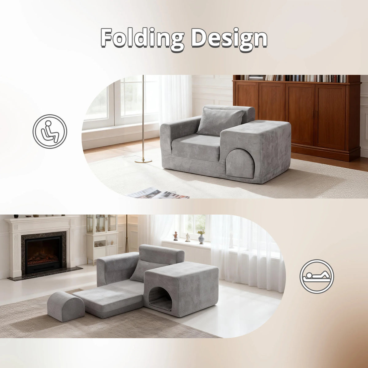Convertible Pet Friendly Sofa Bed With Ottoman Easy Clean Upholstery