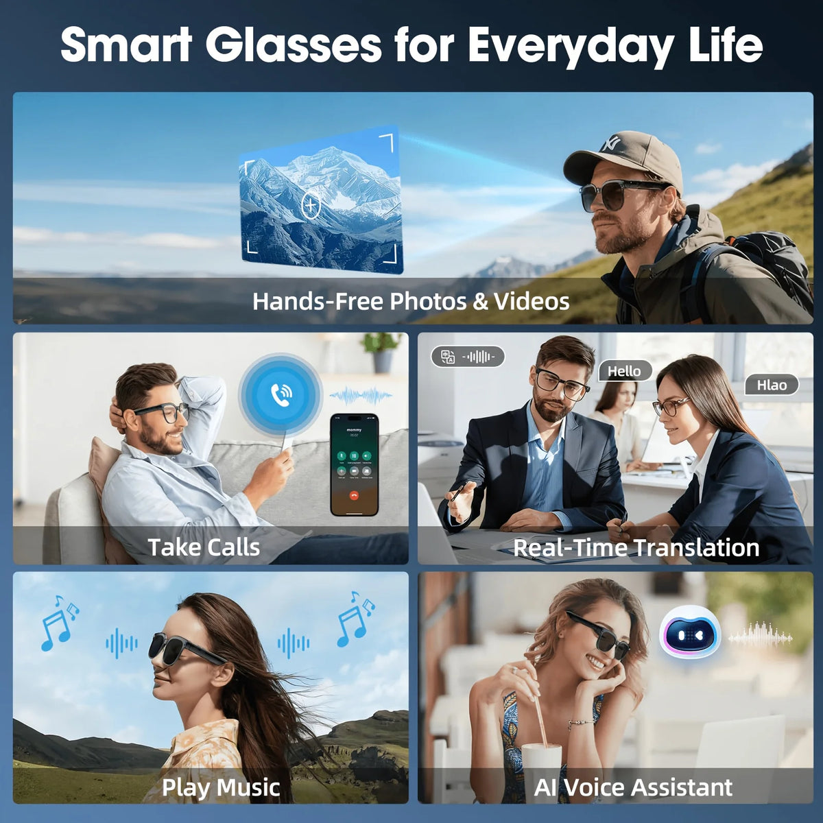 Smart Camera Glasses With 8MP HD Video And Bluetooth Translation