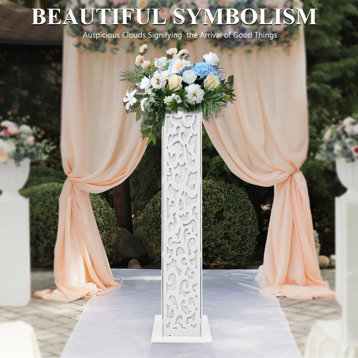 8Pcs Wedding Flower Columns 47 Inch Tall PVC Hollow Out Stand with LED Lights Cloud Pattern for Party Birthday Outdoor Decor