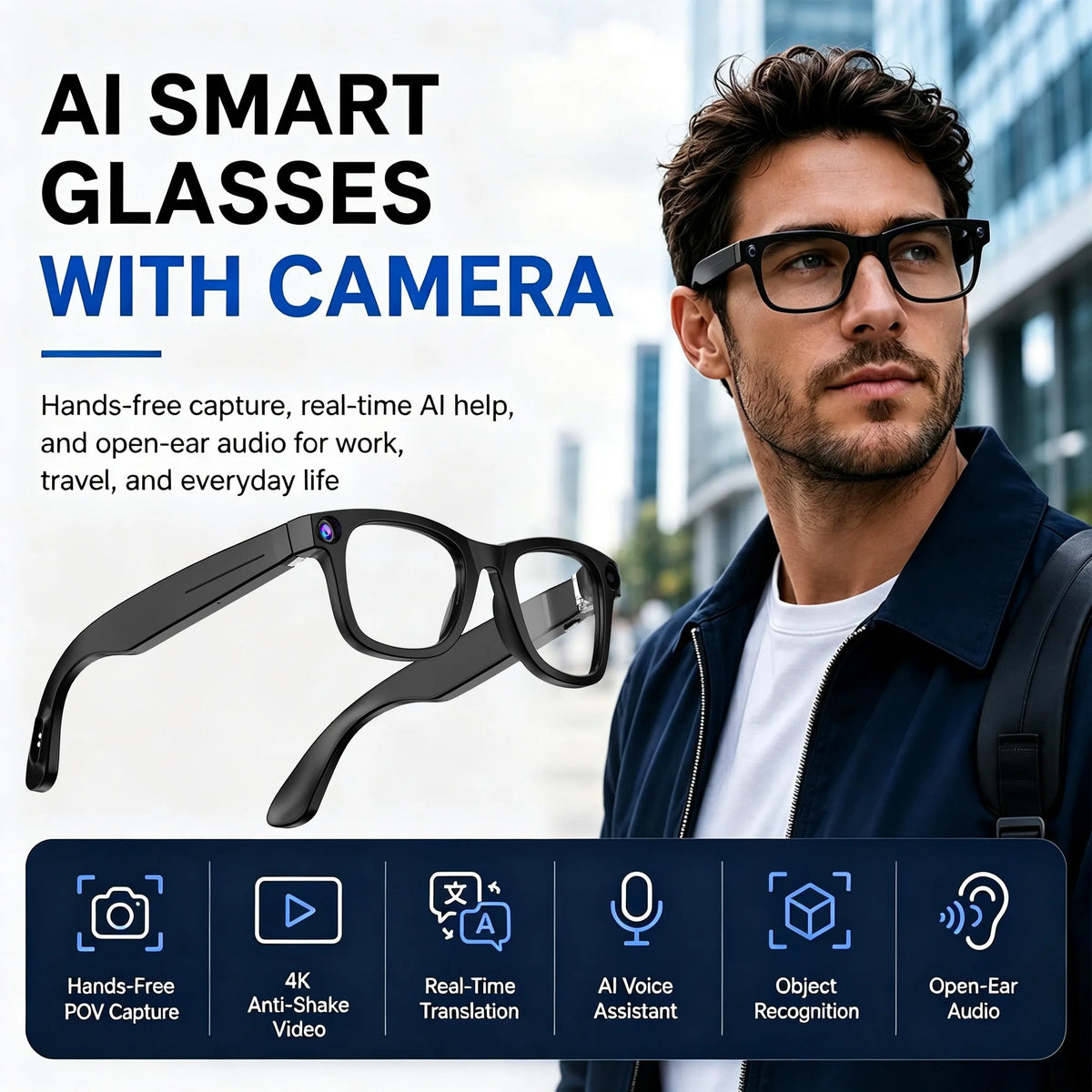 Hivisuals AI Smart Glasses With 4K Camera And Translation
