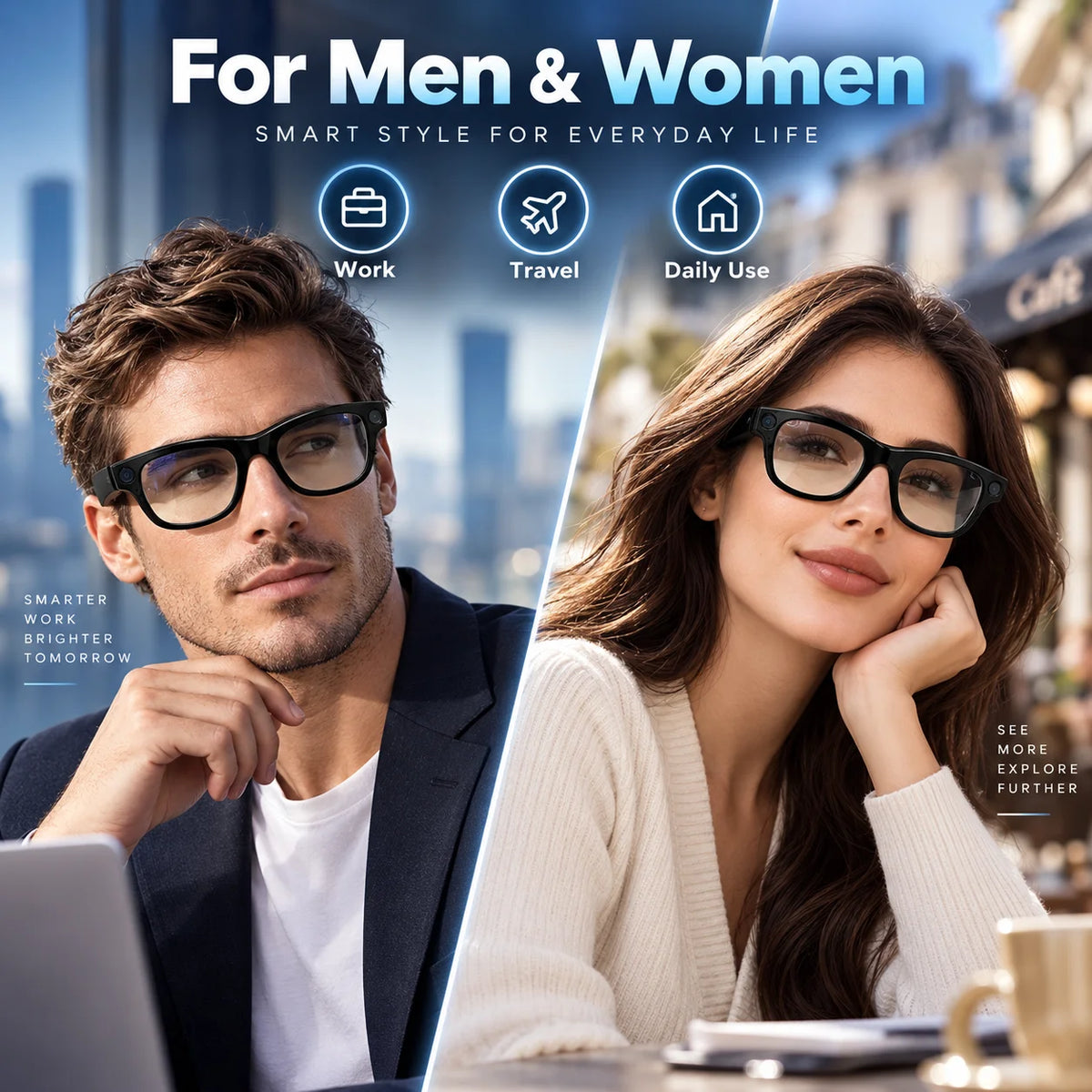 Smart AI Camera Glasses With Bluetooth Translation And Music Playback