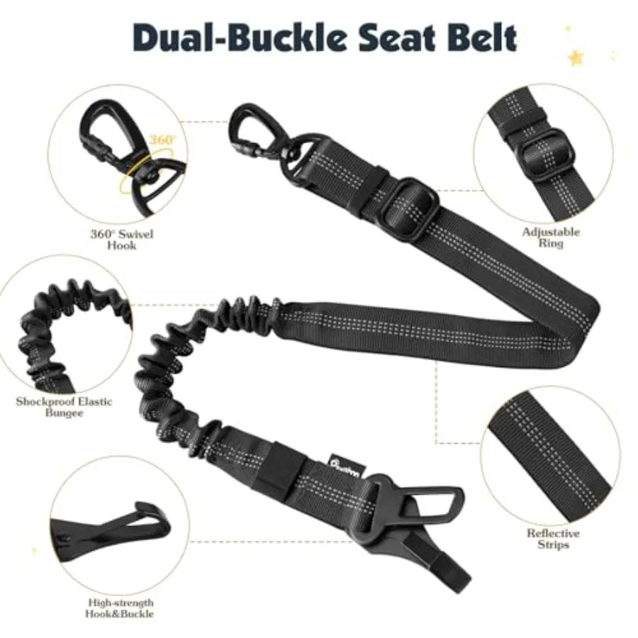 Adjustable Dog Car Harness Seat Belt With Double Safety Clips