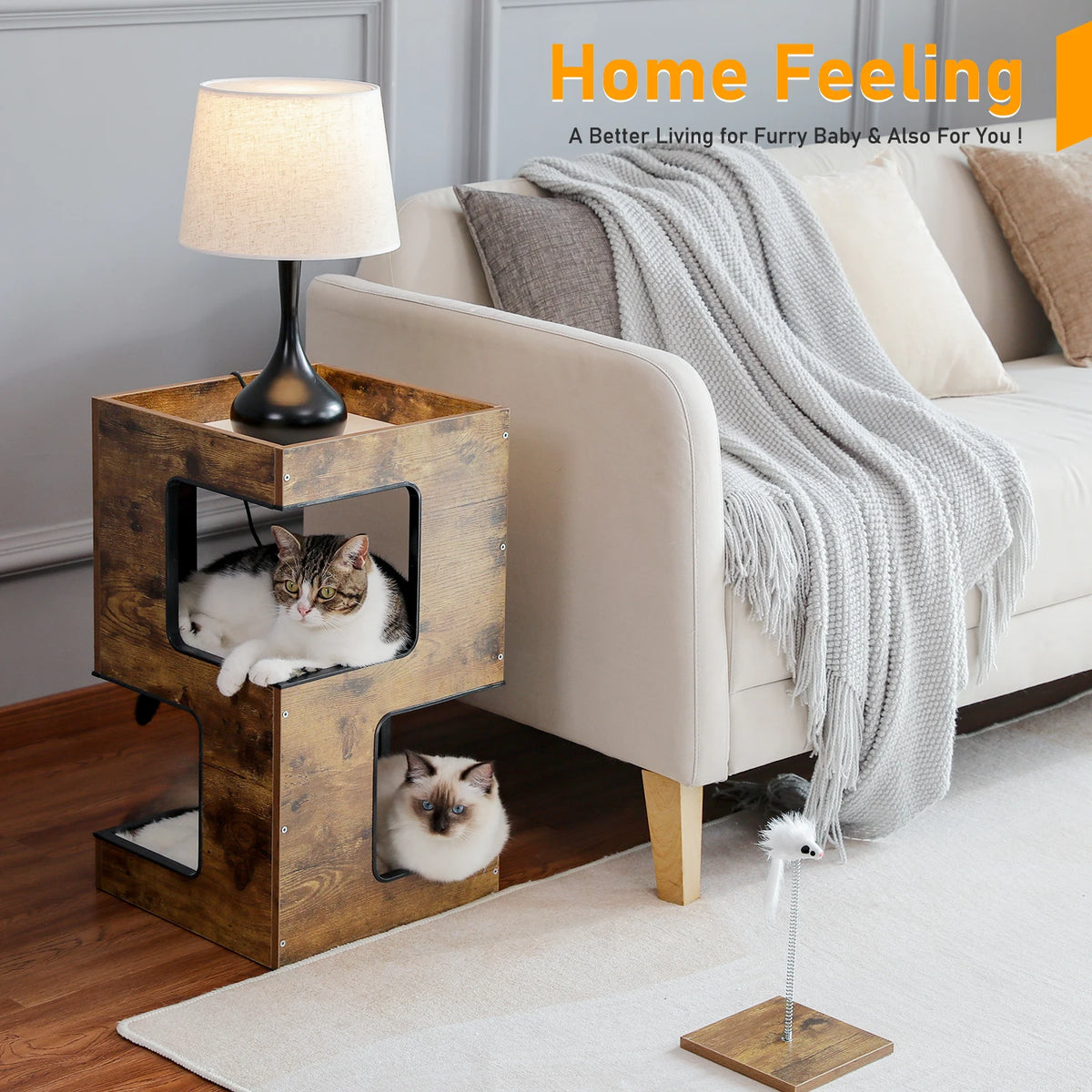 PAWZ Road Wood Cat Condo With Scratching Pad And Bed