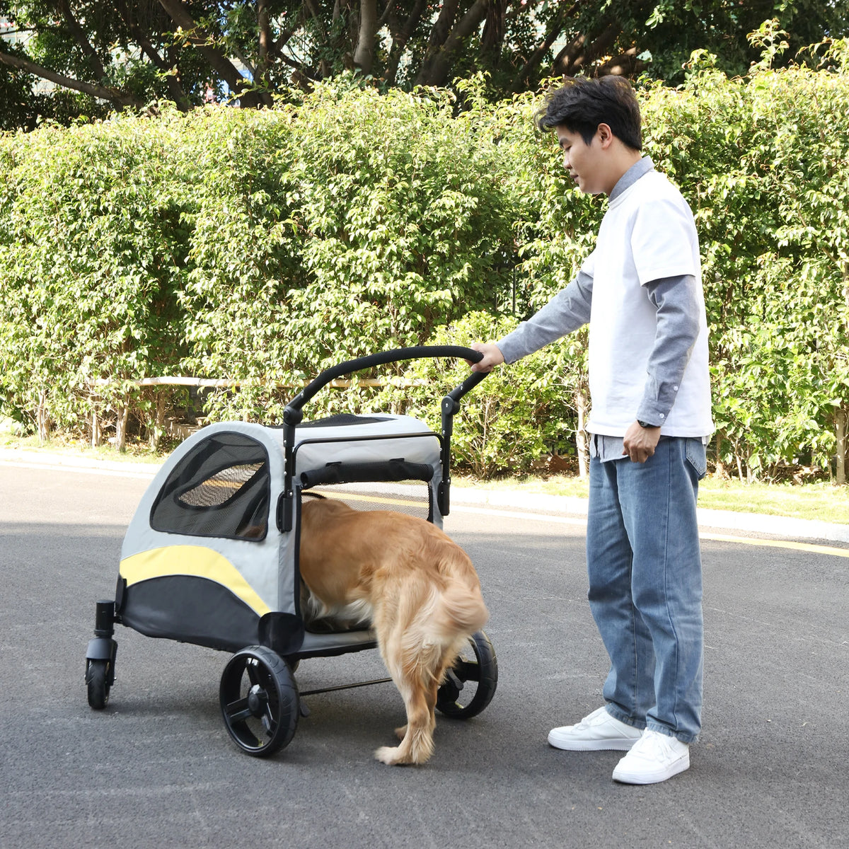 Portable Four Wheel Dog Stroller Foldable Travel Carrier Breathable