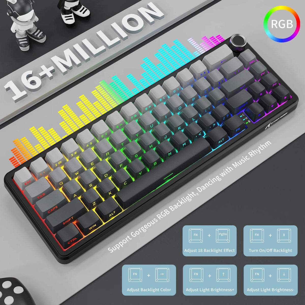 Attack Shark Wireless Mechanical Gaming Keyboard With Knob And RGB
