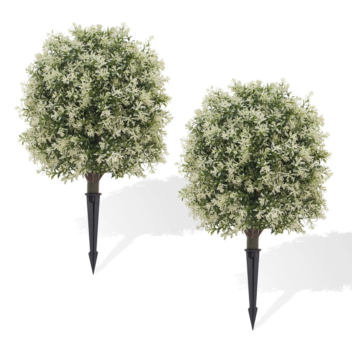 2 Pack Artificial Boxwood Topiary Ball Bush with Ground Spike, Faux Greenery Shrubs, Fake Boxwood Plants for Garden Porch