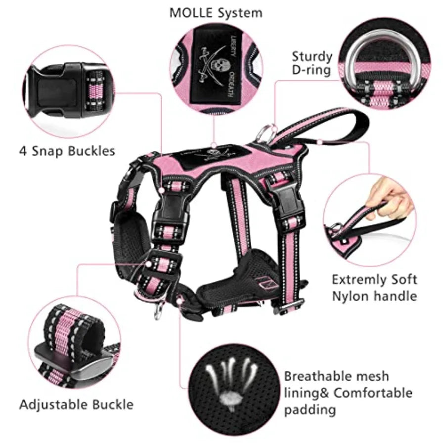 Reflective Nylon Dog Harness Leash Set With No Pull Design