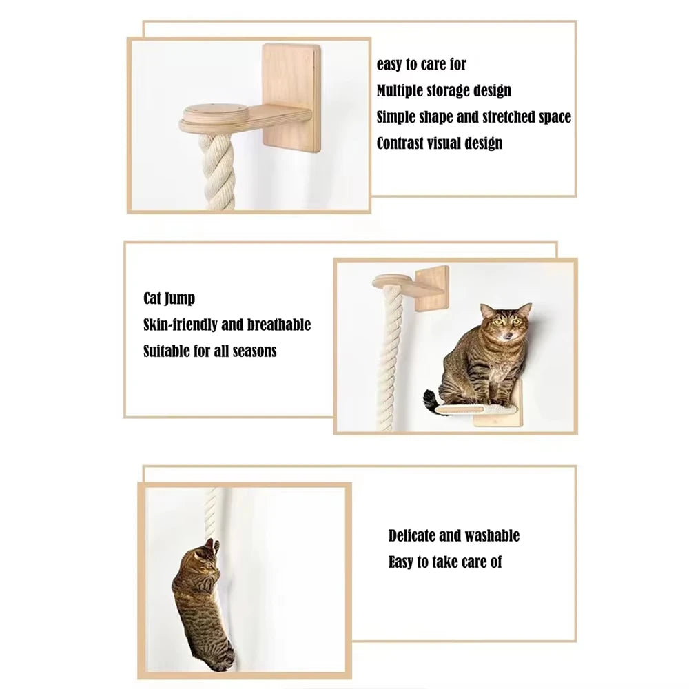 Cat Climbing Shelf And Rope Tree Wall Mounted Scratching Post
