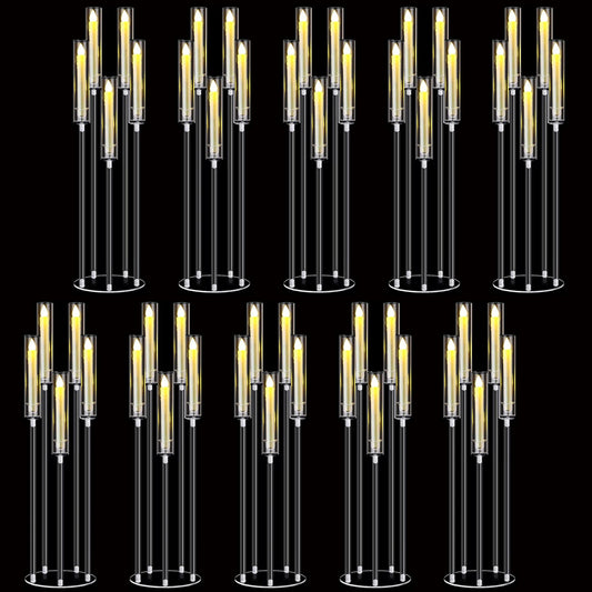 8Sets Acrylic Candelabra Centerpieces for Wedding with LED Candles 33.9 Inches 5 Arm Candlestick Holder with Acrylic Shade for D