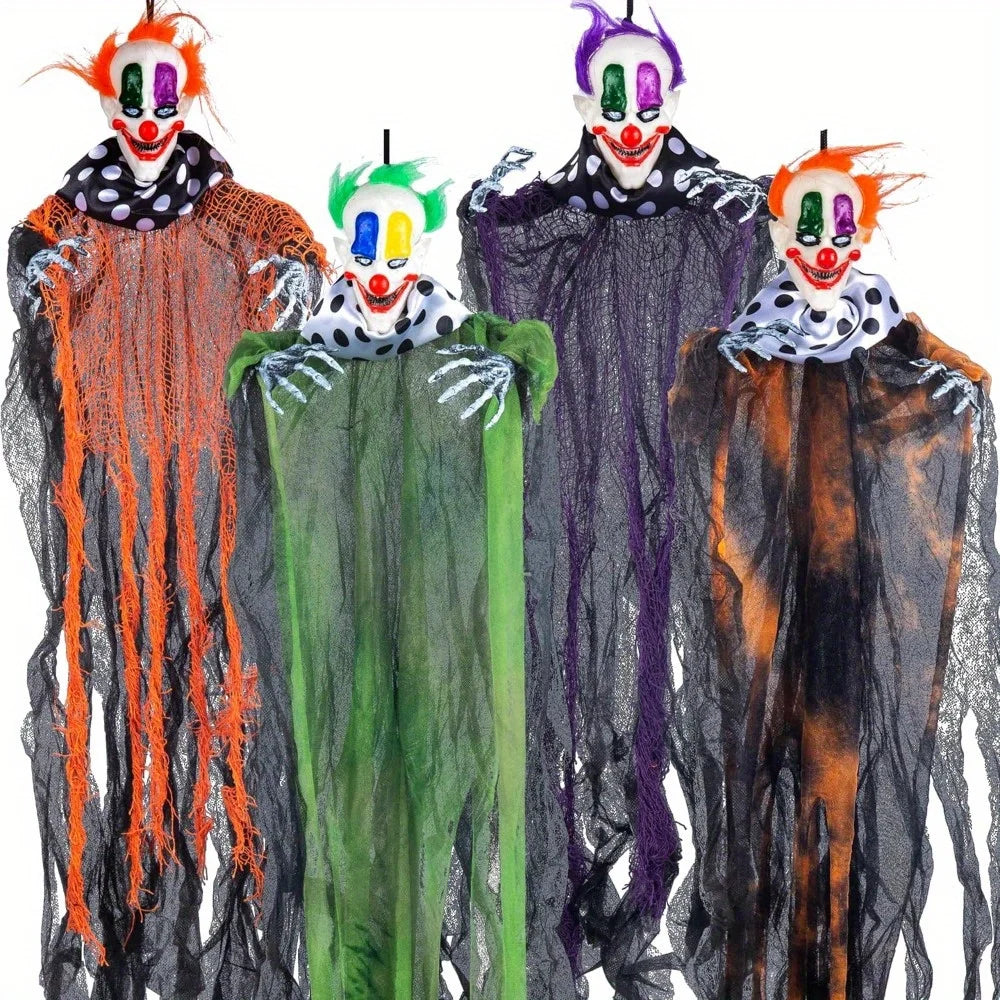 4 Pcs 29 inch Hanging Clown Halloween Decorations Outdoor Props Front Porch Party Supplies Garden Yard Lawn Scary Horror