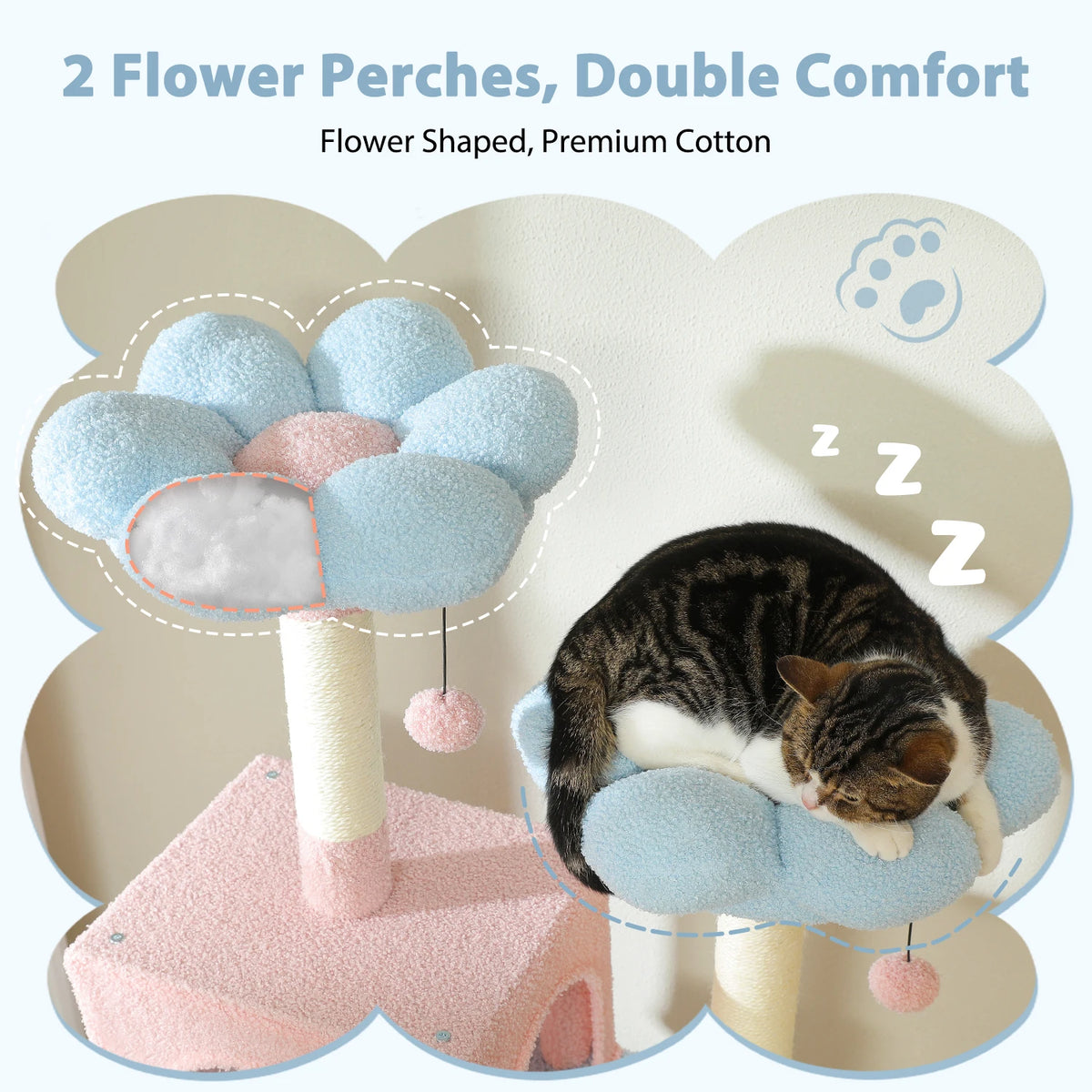 PETEPELA Cat Tree Tower With Sisal Posts Hammock And Perches