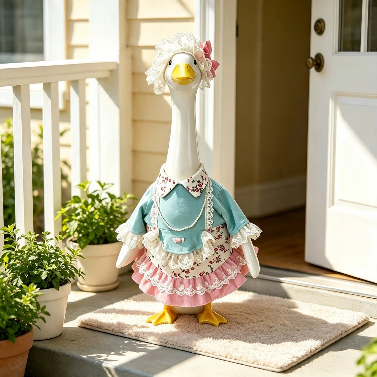 Goose Outfit 23-Inch With Lace Statue-Lawn-Decor Inch Statue Lace-Hat-For Goose Outfit Floral Porch-Goose-Outfit Durable Goose