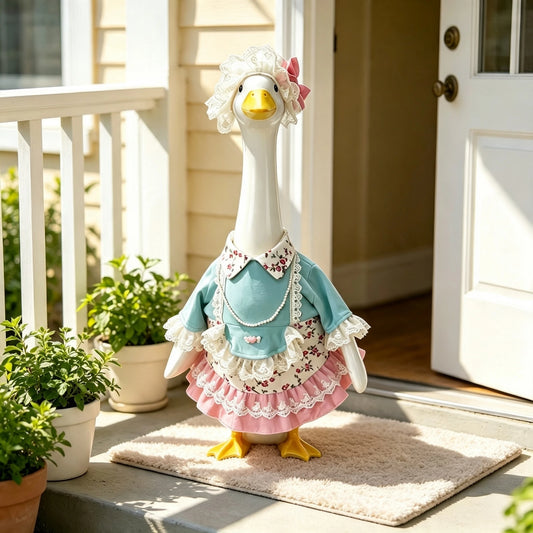 Goose Outfit 23-Inch With Lace Statue-Lawn-Decor Inch Statue Lace-Hat-For Goose Outfit Floral Porch-Goose-Outfit Durable Goose
