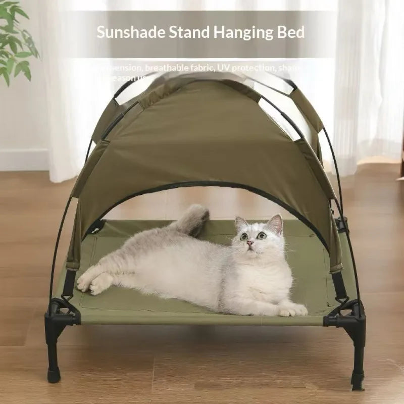 Elevated Pet Bed With Detachable Sunshade Canopy And Breathable Mesh