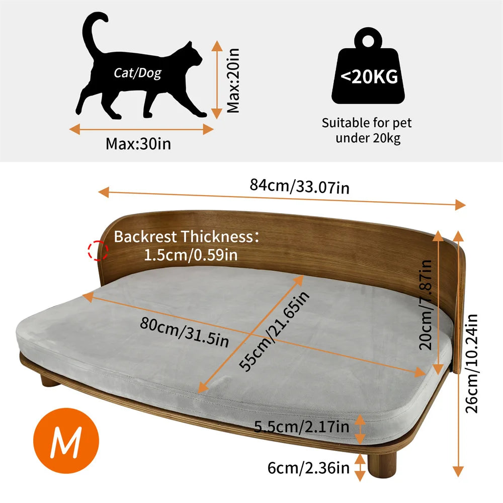 BORWART Elevated Wooden Pet Sofa Bed With Waterproof Cushion